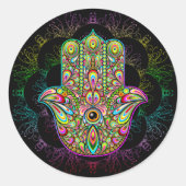 Sticker Rond Hamsa Fatma Main Psychedelic Art (Devant)