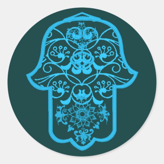 Sticker Rond Hamsa floral (bleu) (Devant)