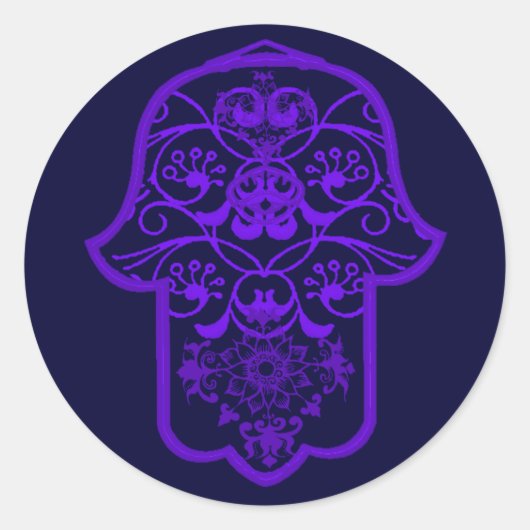Sticker Rond Hamsa florale (pourpre) (Devant)