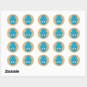 Sticker Rond Hamsa main Grec mal Oeil bleu (Feuille)