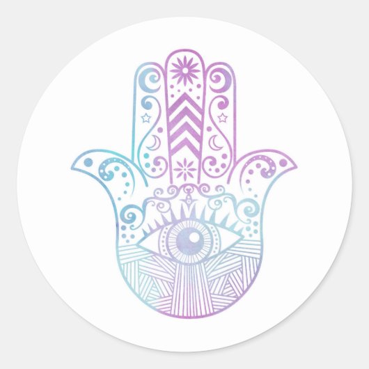 Sticker Rond Hamsa Mains violet et Aquarelle bleue (Devant)