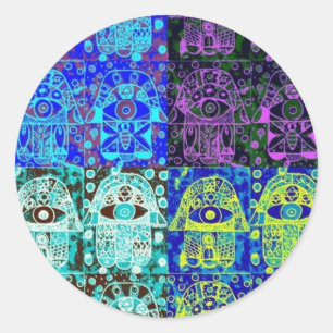 Sticker Rond Hamsa noir et bleu