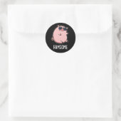 Sticker Rond Hamsome Funny Pig Pun Dark BG (Sac)