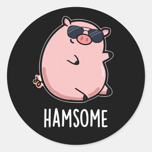 Sticker Rond Hamsome Funny Pig Pun Dark BG (Devant)
