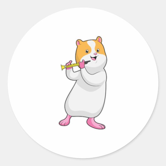 Sticker Rond Hamster à Musique avec Flûte (Devant)