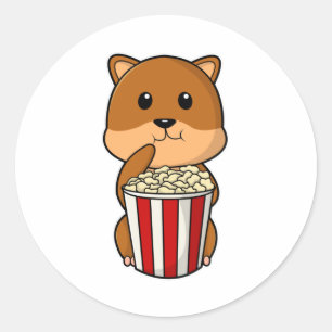 Sticker Rond Hamster au cône de Popcorn