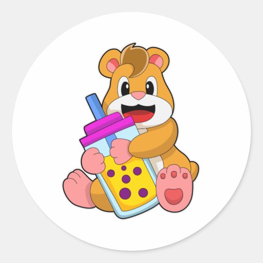 Sticker Rond Hamster avec Bébé bouteille Jus (Devant)
