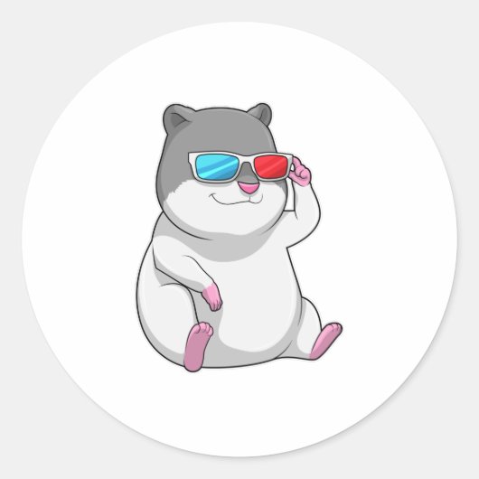 Sticker Rond Hamster avec lunettes (Devant)