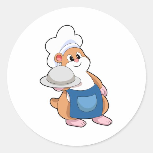Sticker Rond Hamster comme cuisinier avec Plateau (Devant)