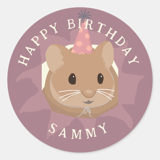 Sticker Rond Hamster d'anniversaire mignon dans les tons muets (Devant)