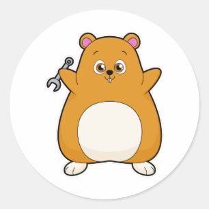 Sticker Rond Hamster en mécanique avec clé