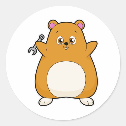 Sticker Rond Hamster en mécanique avec clé (Devant)