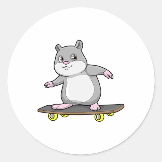 Sticker Rond Hamster en patinage avec skateboard (Devant)