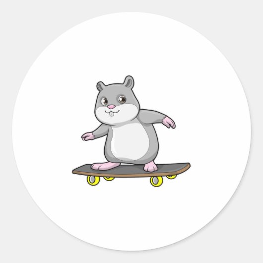 Sticker Rond Hamster en patinage avec skateboard (Devant)