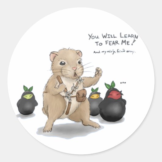 Sticker Rond Hamster et Ninja Fruit (Devant)
