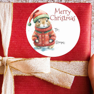 Sticker Rond Hamster festif à Noël de Santa Hat