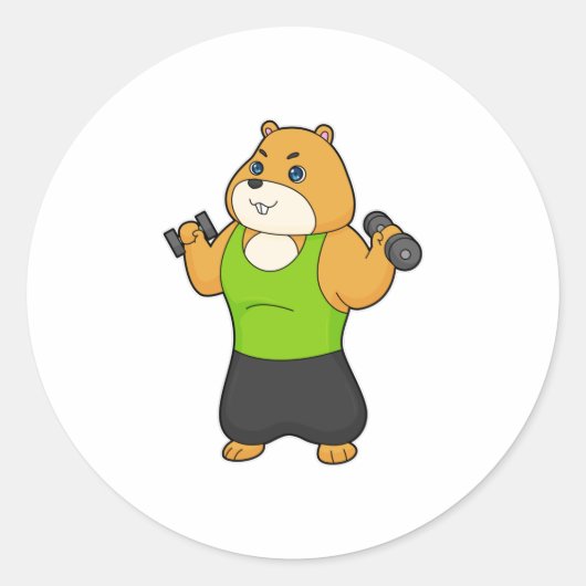 Sticker Rond Hamster Fitness Dumbbell (Devant)