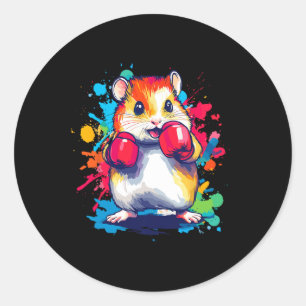 Sticker Rond Hamster portant des gants de boxe Art coloré