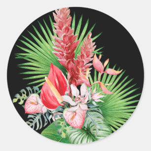Sticker Rond Hana hou ! (Noir) Arrangement de fleurs hawaïennes