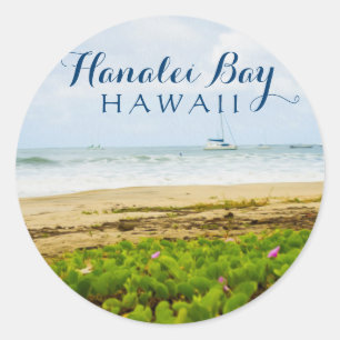 Sticker Rond Hanalei Bay Kauai Hawaii Beach & Bateaux