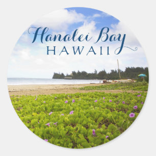 Sticker Rond Hanalei Bay, Kauai Hawaii Beach Flowers