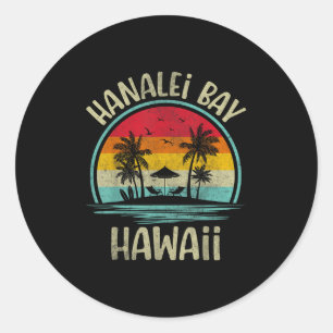 Sticker Rond Hanalei, plage de la baie Hawaï Palmier Famille Ét