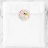 Sticker Rond Hanami | Cute Calico Chat et Fleurs Aquarelle (Sac)