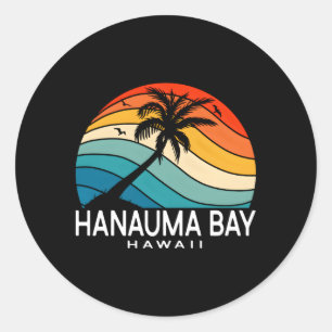 Sticker Rond Hanauma Bay Hawaii Tropical Beach Palm Tree