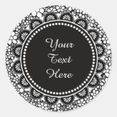 Sticker Rond Hand Drawn Black and White Flower Pattern Custom (Devant)