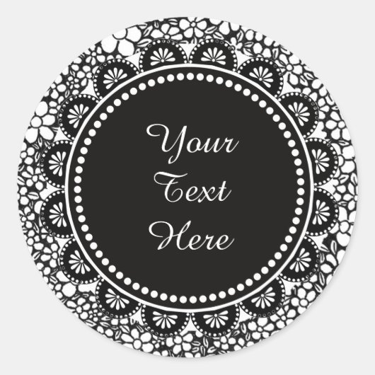 Sticker Rond Hand Drawn Black and White Flower Pattern Custom (Devant)