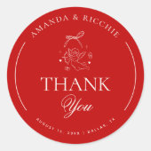 Sticker Rond Hand Drawn Cupid Cherub Red Wedding Thank You (Devant)
