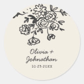 Sticker Rond Hand Drawn Doodles Floral Wedding (Devant)