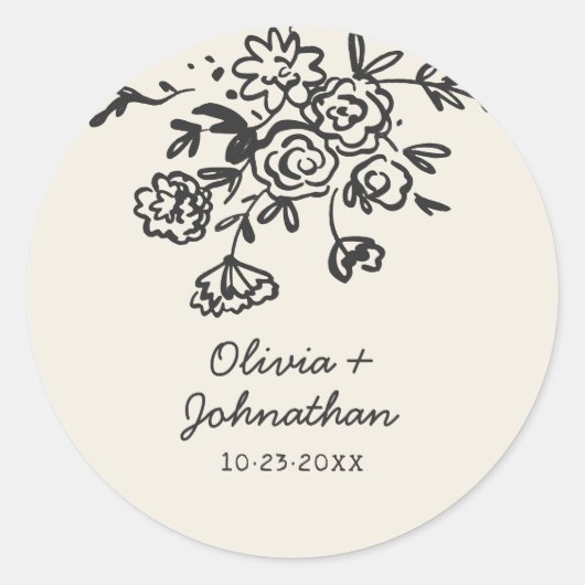 Sticker Rond Hand Drawn Doodles Floral Wedding (Devant)