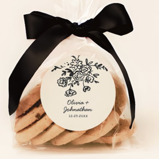 Sticker Rond Hand Drawn Doodles Floral Wedding