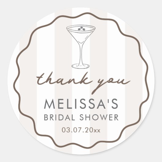 Sticker Rond Hand-drawn Espresso Martini Bridal Shower Favor (Devant)