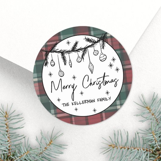 Sticker Rond Hand Drawn Merry Christmas