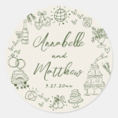 Sticker Rond Hand Drawn Retro Wedding (Devant)