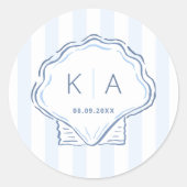 Sticker Rond Hand-Drawn Shell Coastal Wedding Monogram (Devant)