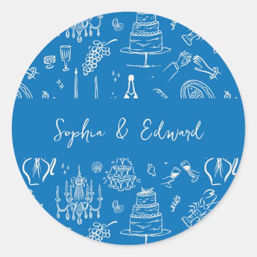Sticker Rond Hand-drawn whimsical line art wedding style (Devant)