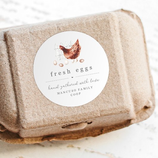 Sticker Rond Hand Painted Chicken Farm or Coop Egg Carton Label