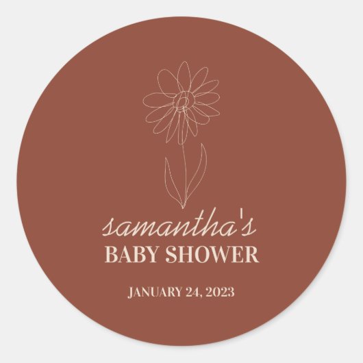 Sticker Rond Handdrawn Flower Simple Boho Baby Shower (Devant)