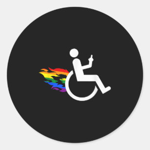 Sticker Rond Handicap drôle Lesbienne amputée handicapée Lgbt G