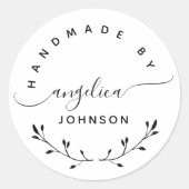 Sticker Rond Handmade By Elegant Script Botanical  (Devant)