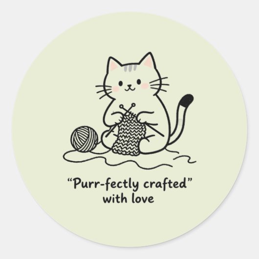 Sticker Rond Handmade Textile Art Cat Knitting Graphic Art (Devant)