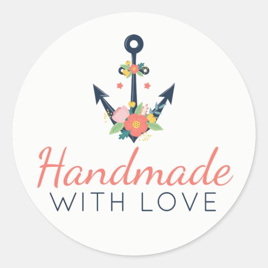 Sticker Rond Handmade With Love Floral Anchor Nautical Faith (Devant)