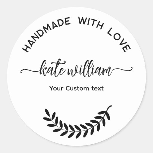 Sticker Rond Handmade with love laurel leaf Product label (Devant)