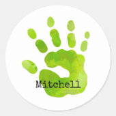 Sticker Rond Handprint Kids Green Hand Name Timeless Sweet (Devant)