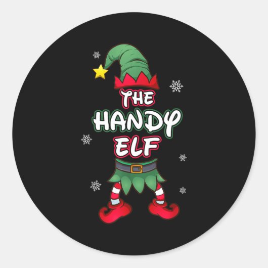 Sticker Rond Handy Elf Christmas Pajamas Pjs Matching Family Gr (Devant)