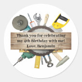 Sticker Rond Handyman Outils et Gadgets Merci d'anniversaire (Devant)