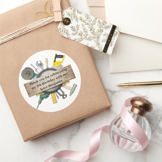 Sticker Rond Handyman Outils et Gadgets Merci d'anniversaire (Cadeaux)